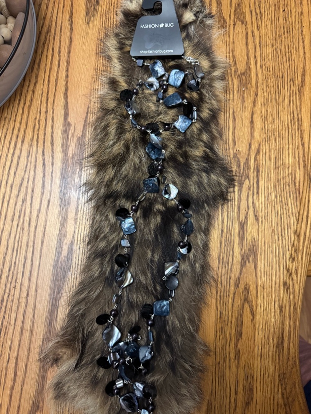 Fashion Bug Black and Gray Beaded Necklace Scarf Accent